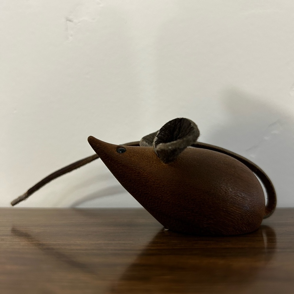 Vintage MCM Teak Wooden Mouse Figurines x3